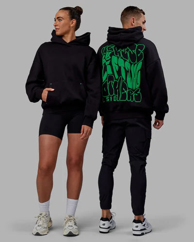 h 92 Unisex We Rise Hoodie Oversize Black-Impact Green