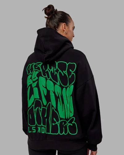 h 92 Unisex We Rise Hoodie Oversize Black-Impact Green